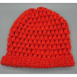 Handmade Crochet Dark Burnt Orange Ladies Beanie Hat One Size Metallic Speckles